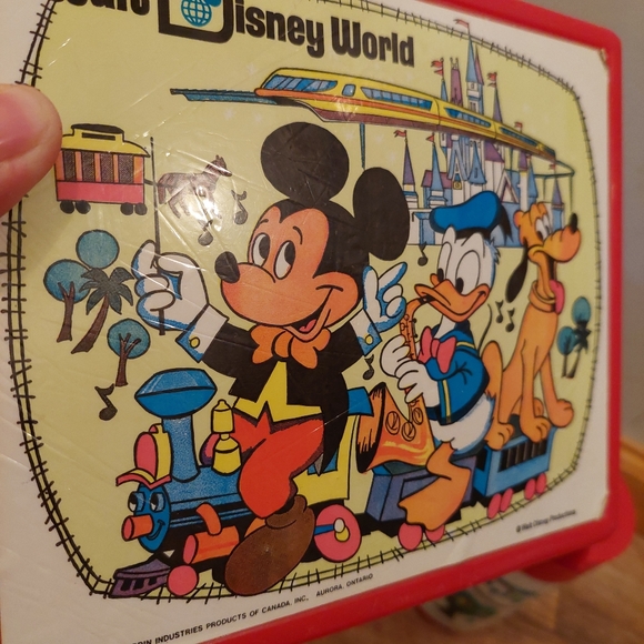 Lunchbox Thermos RARE vintage 1970s Disney World Mickey Mouse Red Aladdin Ind - Picture 15 of 15